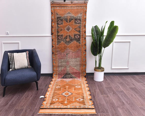 3x11 Vintage Wool Faded Handmade Hallway Kitchen Runner Rug, Outlet