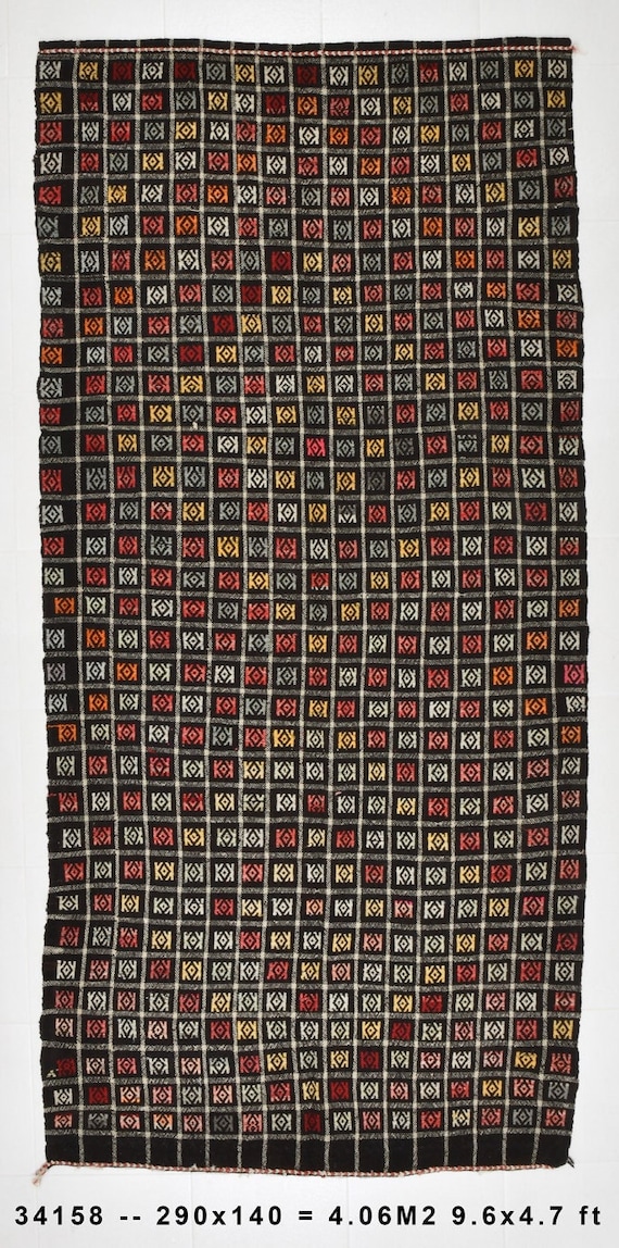 4x9 Area Rug, 4x9 GEOMETRIC VINTAGE KILIM Rug, 4x9 Kilim Rug, Wool Handmade Oushak Kilim, 4x9 Rugs, Vintage Rug 4x9, Rug For Farmhouse Kilim