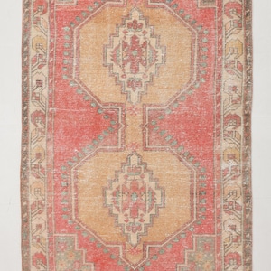 4x8 Area Rug, 4x8 Pale Red TURKISH VINTAGE Rug, 4x8, Turkish Area Rug, Wool Handmade Oushak, Area Rug 4x8, Rugs For Bedroom Living Room Rug