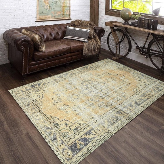 6x8 Turkish Rug, 6x8 Pale Orange Beige Vintage Rug, 6x8 Rugs, Retro Handmade Vintage, Rustic Home Decor, Vintage Rug 6x8, Rug For Bedroom