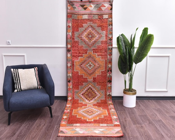 3x10 Vintage Traditional Moroccan Handmade Runner Rug, Hallway Kitchen Rug