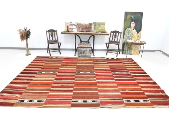 7x11 Area Rug, Kilim Rug 7x11, 7x11 Flatweave Vintage Kilim Rug, 7x11, Oversize Kilim Rug, Large Area Rug, 7x11 Rugs, Shades Of Multicolor