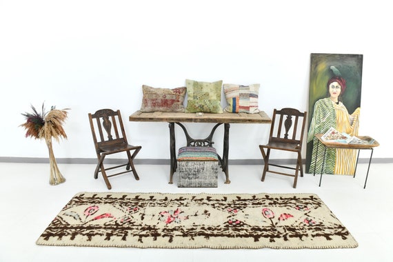 3x10 Runner Rug, 3x10 Vintage Runner, 3x10 Wool Vintage Runner Rug, 3x10, 100% Wool Handmade Rug, 3x10 Turkish Runner, Brown Beige Rug, Gift