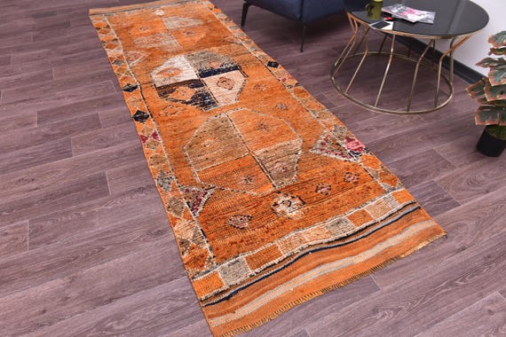 3x10 Vintage Distressed Handmade Runner Rug, Soft Wool Rug, Primitive Hallway Kitchen Runner Rug, Burgundy Taupe Gray Color