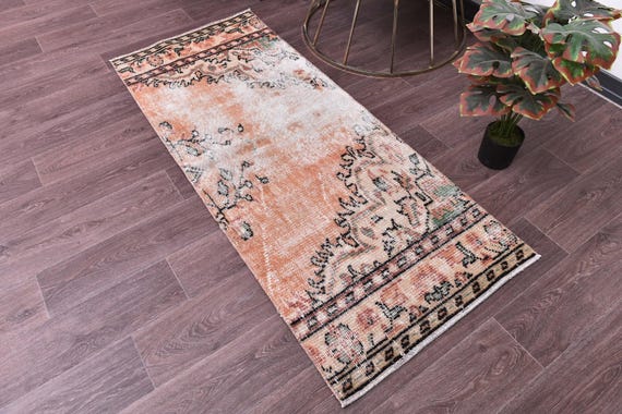 2x5 Vintage Runner Rug, 2x5 Vintage Runner, 2x5 Rug, Handwoven Wool Rug, 2x5 Runner Rug, 2x5 Turkish Runner, Peach Green Runner Rug 2x5 Rugs