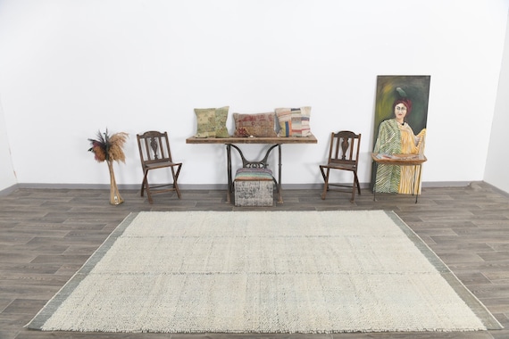 6x10 Area Rug, 6x10 Modern Wool Vintage Rug, 6x10, Oversize Vintage Rug, Large Area Rug, 6x10 Rugs, Shades Of Beige & Cream Rug, Anatolian