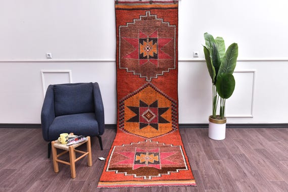 3x11 Vintage Burgundy Wool Runner Rug, Handmade Soft Wool, Traditional  Farmhouse Decor, Burgundy Black Color, Kitchen Runner