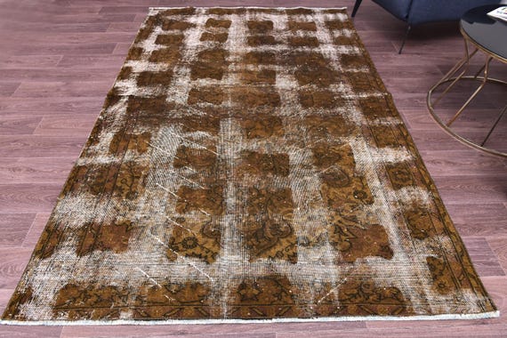 5x8 Vintage Turkish Faded Rug, Dark Mustard Color,  Handmade Wool Rug, Living Room Bedroom Rug