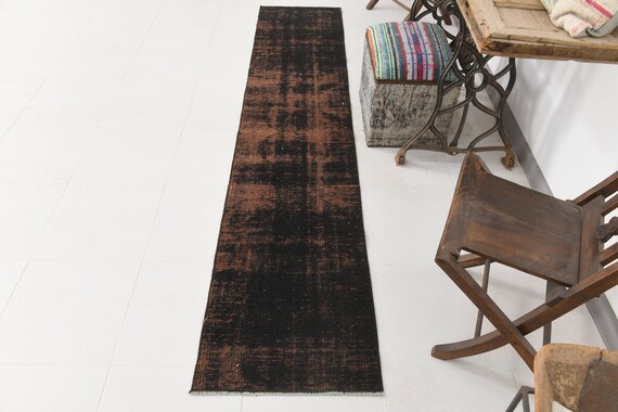2x9 Runner Rug, 2x9 Vintage Runner, 2x9 TURKISH VINTAGE RUNNER Rug, 2x9, Vintage Runner 2x9, Oushak Handmade Rug, Brunt & Black Rug, Antique