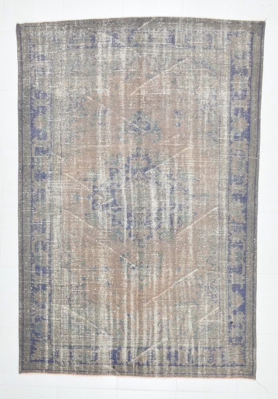5x8 Classic Vintage Turkish Rug, Handmade Wool Oushak, Dirty Grey & Blue Area Rugs, 5x8 Area Rug, 60s Antique Luxury Boho, Living Room Rugs