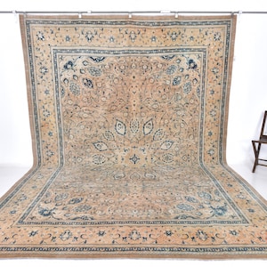 Alfombra persa naranja y azul de 10 x 14 pulgadas, alfombra persa extragrande de 10 x 14 pulgadas, alfombra extragrande, alfombras de 10 x 14 pulgadas, alfombra persa de lana hecha a mano, alfombra persa de 10 x 14 pulgadas