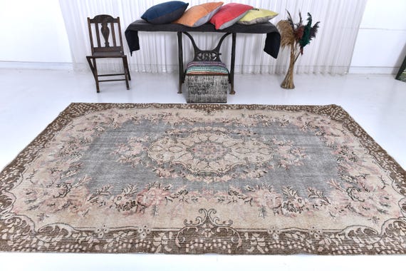 6x10 Dark Brown and Beige Vintage Rug, 6x10 Turkish Rug 6x10 Rug Retro Handmade Wool Rug 6x10 Area Rug 6x10 Rugs For Living Room Rug 56s