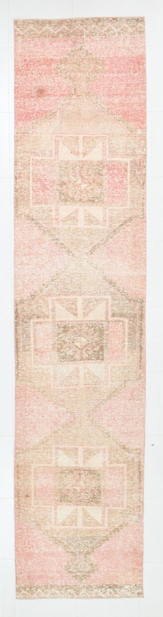 3x12 TURKEY TURKISH VINTAGE Runner Rug, 3x12, Wool Handmade Oushak Rug, Turkish Runner Rug, Runner Rug 3x12, Faded Red Pink, Long Entry Rugs