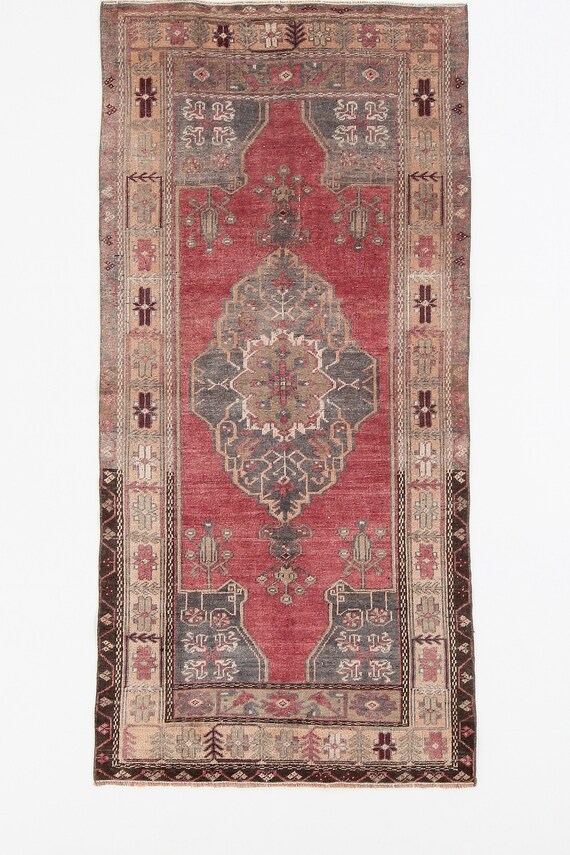 3x7 Rugs, 3x7 Faded Brown and Red Vintage Rug, 3x7 Vintage Area Rug, Handmade Beige Rug, 3x7 Area Rug, Living Room Rug, 3x7, Turkish Rug