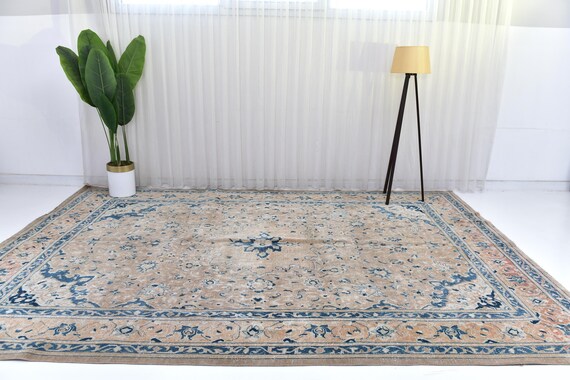 9x12 Oversize Persian Rug, Large Area Rug, Handmade Wool Persian Rug, 9x12 Rug, Blue Brown Persian Rug, 9x12 Persian Rug, Living Room Rug