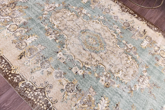 5x9 Vintage Turkish Rug, Handamde Wool Rug, Traditional Pattern, 5x9 Brown Blue Color, 5x9 Farmhouse Rug, 5x9 Living Room Bedroom Rug,