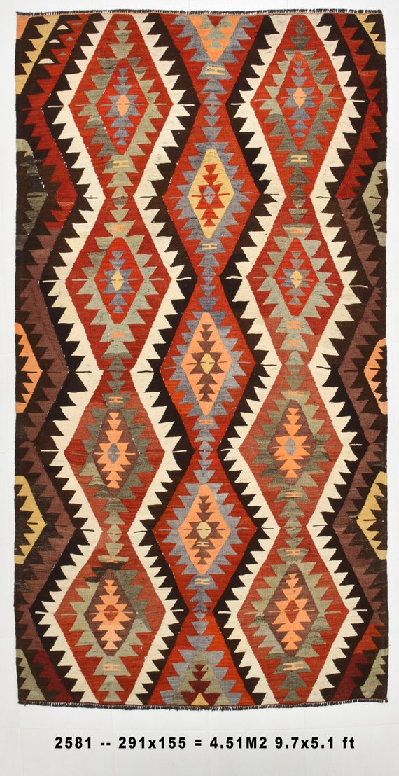 5x9 Area Rug, 5x9 Wool Kilim, 5x9 PERSIAN VINTAGE KILIM Rug, 5x9, Geometric Persian Style Kilim, Red & Light Green Kilim, Farmhouse Decor
