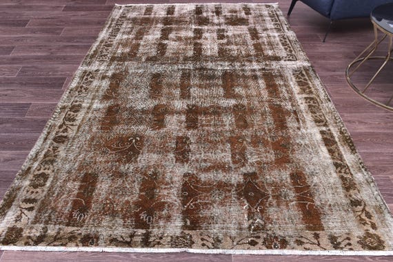 6x9 Vintage Brown Overdyed Rug, Handmade Wool Rug, 6x9 Brown Color, Abstrach Patterned Rug, Farmhouse Rug, 6x9 Living Room Rug