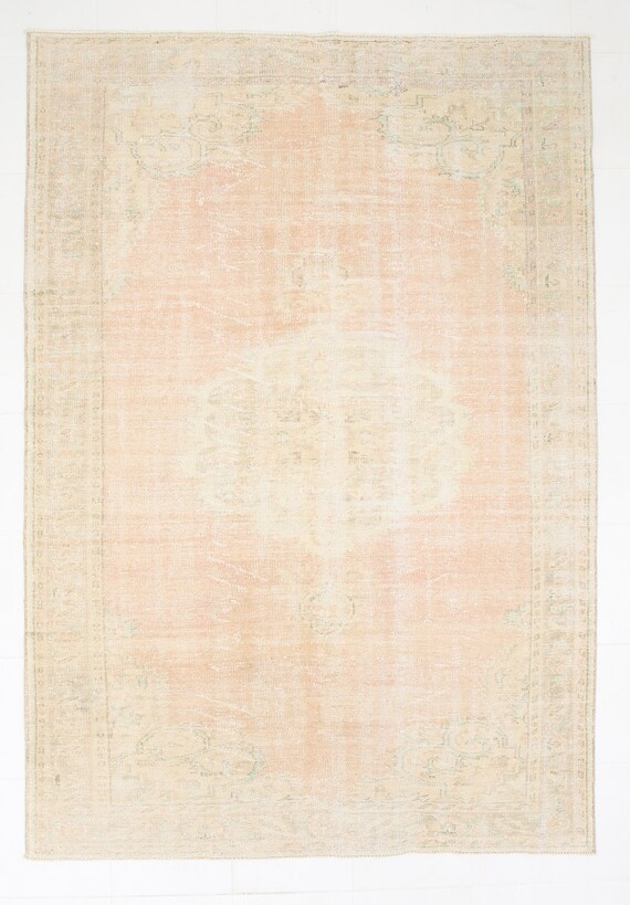 6x9 Area Rug, 6x9 Faded Vintage, 6x9 BEIGE & PEACH VINTAGE Rug, 6x9, Oushak Handmade Rug, 6x9 Rug, Classic Oriental Style, Rug For Bedroom