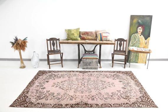 6x9 Vintage Rug, 6x9 Brown Beige Pink Vintage Rug, 6x9 Rug, Wool Handmade Turkish, 6x9 Area Rugs, Oriental Style, 6x9 Turkish Rugs, Antique