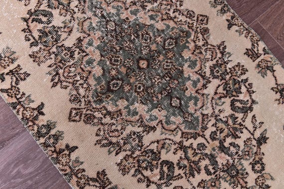2x7 Vintage Green Runner Rug, 2x7 Turkish Hallway Rug, Hallway Kithcen Runner Rug, 2x7 Handmade Wool Rug, Farmhouse Style Rug, Traditional