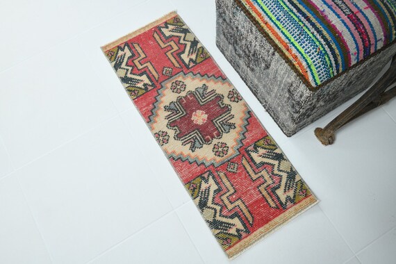 1x3 TURKİSH VİNTAGE DOOR Mat Rug, 1x3 Door Mat Rug, Small Size Rug, Handmade Wool Rug, 1x3 Vintage Rug, Mid Ceuntry, 1x3 Turkish Door Mat