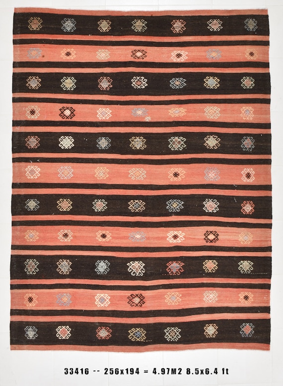 6x8 Area Rug, 6x8 Thick Striped & Contemporary Kilim Rug, 6x8, Shades Of Dark Brown Kilims, Wool Handmade Oushak, 6x8 Rugs, Rug For Kitchen
