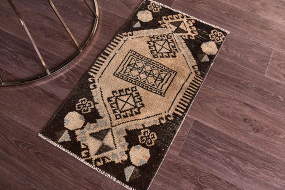 1x3 Antique Geometric Doormat, Handwoven Decorative Entrance Rug, 1x3 Doormat Rug, Vintage Bath Mat, 1x3 Accent Rug, Traditional Rug 1x3