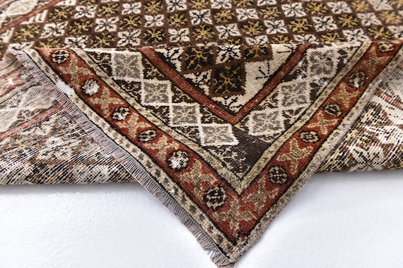 4x8 Vintage Runner Rug, Turkish Brown Color Rug, 4x8 Rustic Home Decor Wool Runner Rugs 4x8, Antique Runner Rug, Dark Brown Color Rug