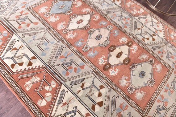 6x8 Terracotta Blue Turkish Rug, 6x8 Turkish Rug, 6x8 Rug, Wool Hand Woven Oushak, 6x8 Area Rug, Oushak Rug 6x8 Home Living, Turkish Rug 6x8