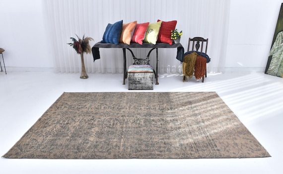 6x8 Anatolian Turkish Vintage Area Rug, Distressed Gray And Brown Medium Size Office Nursey Rug, Vintage Living Room Shabby Chic Carpets