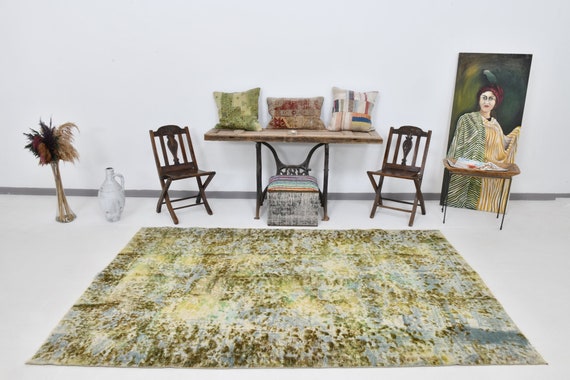 6x9 Area Rug, 6x9 Vintage Rug, 6x9 Shades Of Green Turkish Vintage Rug, 6x9, Wool Handmade Turkey, Green Vintage Rug, Rug For Living Room,