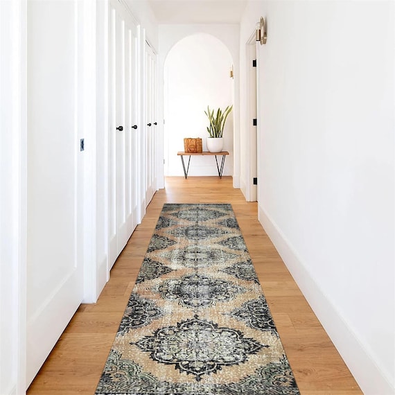 3x13 Vintage Runner Rug - 3x13 Light Orange Black Vintage Runner Rug - 3x13 Rugs - Long Wide Handmade Rug - Vintage Runner 3x13 - Hallway