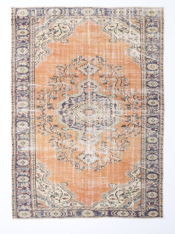 6x8 Area Rug, 6x8 Oriental Vintage, 6x8 TURKISH VINTAGE AREA Rug, 6x10, Wool Handmade Oushak, Orange Vintage Rug, Rugs For Living Room, 57s