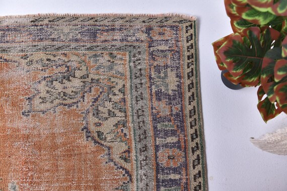 6x9 Vintage Faded Rug, Orange Blue Color, 6x9 Area Rug, Farmhouse Decor, Botanical Design Rug, 6x9 Rug, Living Room Rug,