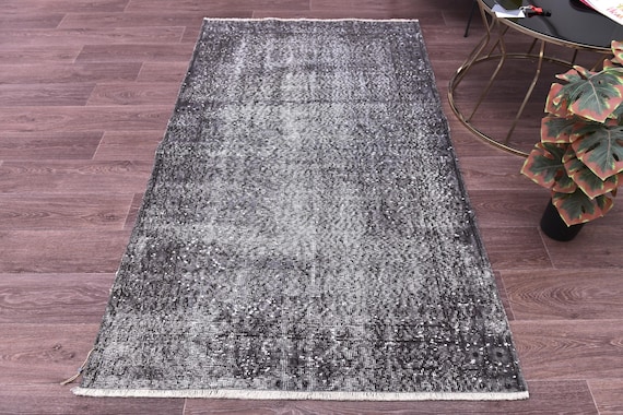 3x6 Vintage Faded Gray Rug, Traditional Turkish Rug, 3x6 Rustic Color, Handmade Wool Rug, 3x6 Doormat Rug, Small Runner Rug, 3x6 Rug