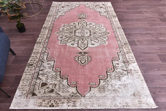 5x8 Vintage Area Rug Pink Taupe Color, Hand Knotted Area Rug, Farmhouse  Decor, Oriental Area Rug, Faded Turkish Rug,