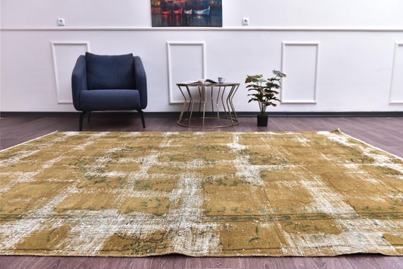 6x9 Vintage Check Overdyed Rug, Mustard Color, 6x9 Area Rug, Farmhouse Decor, Check Rug, 6x9 Rug, Living Room Bedroom Rug