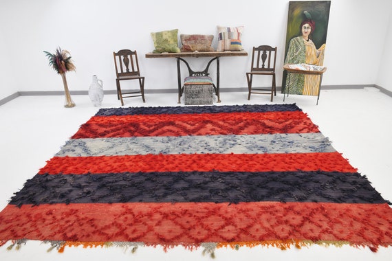 9x10 Charming Simplicity Oversize Rug, Oversize Vintage Rug, Extra Large Area Rug, Oversize Rug 9x12, Shades Of Navy Blue Red, Oversize 9x10