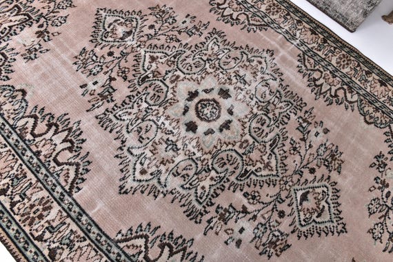 6x8 Vintage Living Room Rug, Handwoven Traditional Rug, Handmade Wool Rug, 6x8 Area Rug, Green Taupe Color Rug, Unique Rug