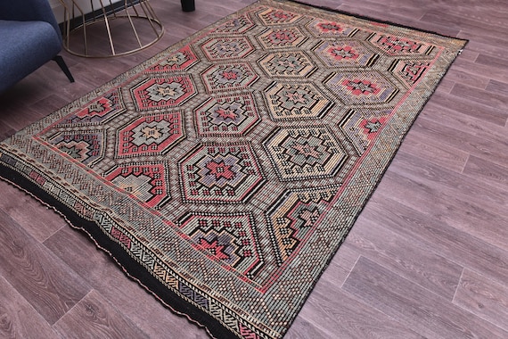 6x9 Vintage Turkish Kilim Rug, Multicolor, 6x9 Handmade Wool Jute Rug, 6x9 Rugs, Traditional Kilim Rug, Farmhouse Decor, 6x9 Kilim Rug,