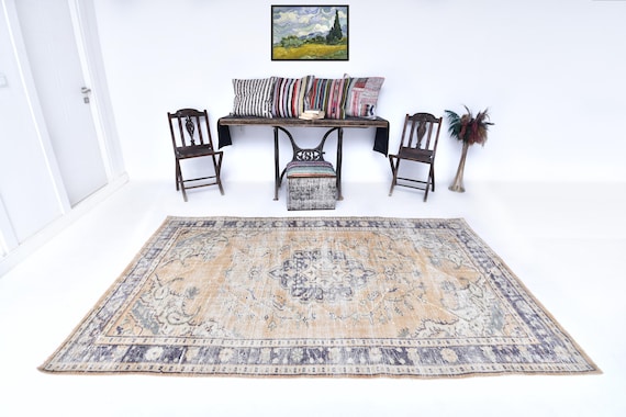 5x9 Area Rug - 5x9 Navy Blue Orange Persian Rug - 5x9 Persian Rug - Handmade Washable Area Rug - 5x9 Rugs - Vintage Rug 5x9 - Rug For Office