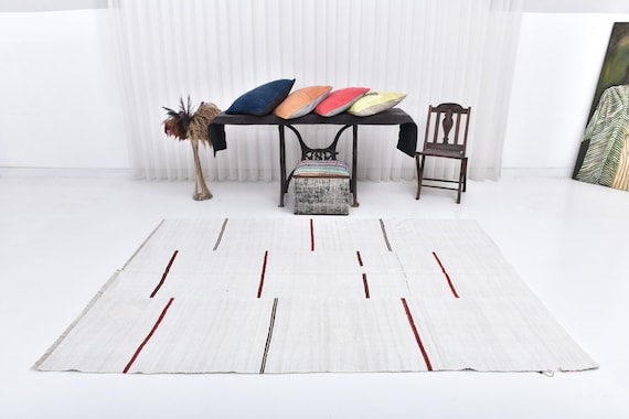 6x8 Cream Beige Vintage Hemp Rug, 6x8 Hemp Rug, 6x8 Rug, Natural Handmade Hemp, 6x8 Area Rug, 6x8 Vintage Rug, Bohemian Decor, Living Room
