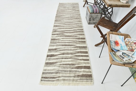 3x12 Runner Rug, 3x12 VINTAGE KILIM RUNNER, 3x12, Handmade Oushak Rug, 3x12 Vintage Runner, Neutral Beige & Brown Rug, Turkish Runner 3x12
