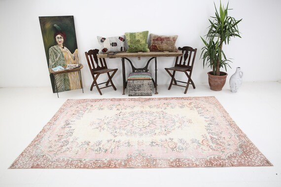 6x9 Vintage Rug, 6x9 Brown Beige Vintage Rug, 6x9, Handmade Wool Aesthetic, 6x9 Rug, Mid Century Modern, 6x9 Turkish Rug, Farmhouse Decor