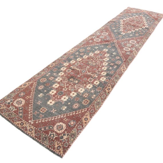 3x13 Elegant Burgundy Persian Runner Rug, 3x13 Vintage Runner, Long Handmade Wool Rug 3x13 Rugs Burgundy, Rug For Hallway Entrway