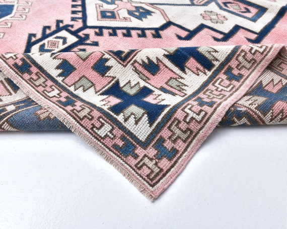 6x8 Blue Pink Vintage Rug, 6x8 Vintage Rug, 6x8 Rug, Wool Handmade Oushak, 6x8 Area Rug, Oushak Rug 6x8, Living Room, Bedroom, Home Living