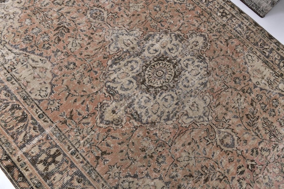 6x8 Rug, 6x8 Vintage Rug, 6x8 PASTEL TURKISH VINTAGE Rug, 6x8 Area Rug, Dark Pink and Green Vintage Rug, Oriental Style, Turkish Rug 6x8,