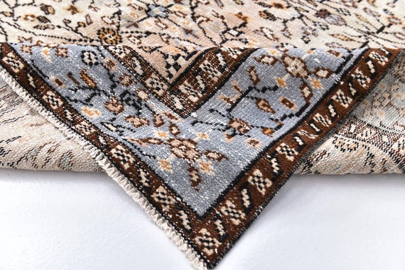 6x9 Vintage Area Rug, 6x9 Handmade Wool Area Rug, 6x9 Brown Rug, Living Room Rug, Blue Ivory Rug, 6x9 Rug, Turkish Floral Rug, Bedroom Rug