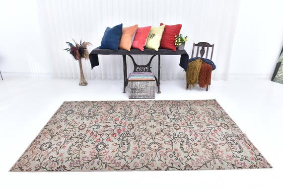 5x9 Gray & Red Vintage Rug, 5x9 Anatolian Carpet 5x9 Rug Wool Handmade Rug 5x9 Area Rug 5x9 Turkish Rug Rug For Living Room Bedroom Office